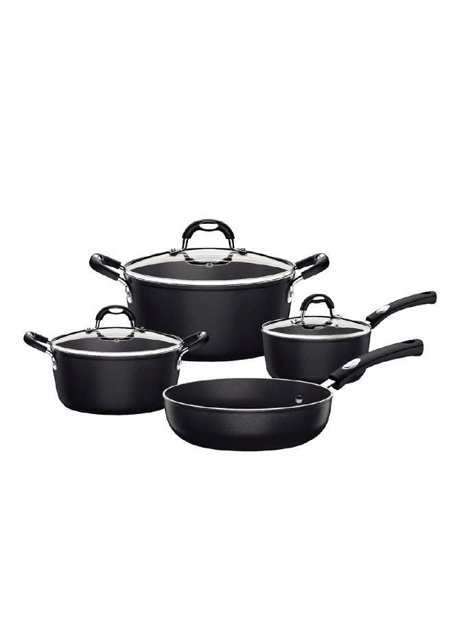 TRAMONTINA Monaco Induction 7 Pieces Black Aluminum Cookware Set with Interior and Exterior Starflon Premium PFOA Free Nonstick Coating - Image 1